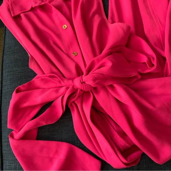 ANNE KLEIN Pink Barbie Midi Sleeveless Dress with Tie Waist - Picture 4 of 4